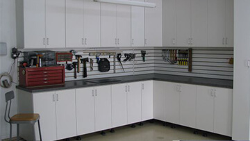 Garage Workspace with Cabinets